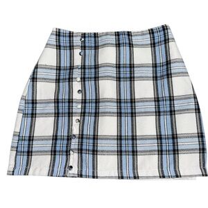 Blue Rain Plaid Mini Skirt Small Francesca’s Button Front Preppy Schoolgirl